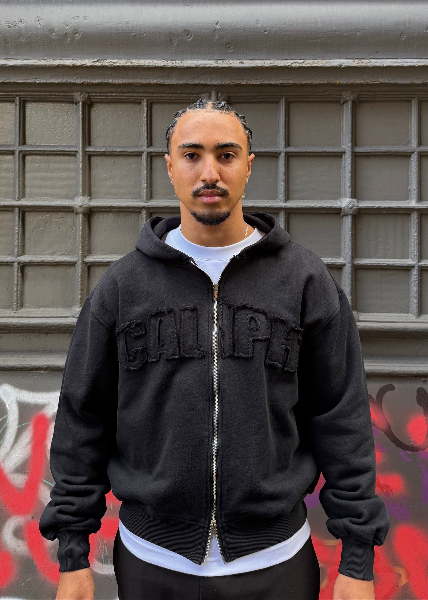 OBSIDIAN BLACK ZIP UP HOODIE