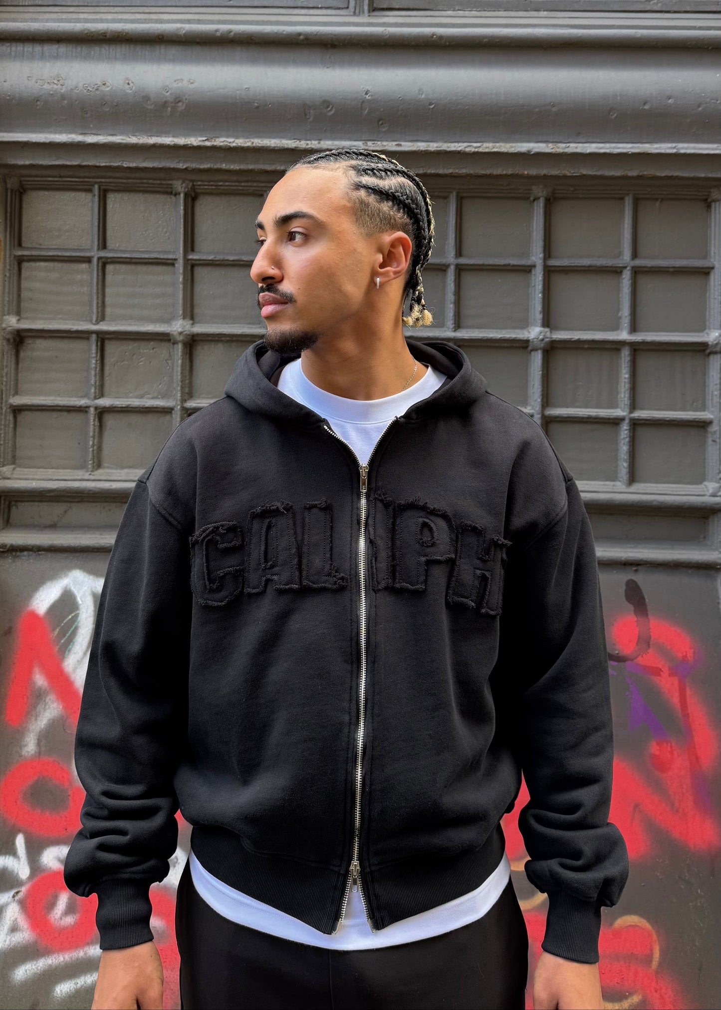 OBSIDIAN BLACK ZIP UP HOODIE