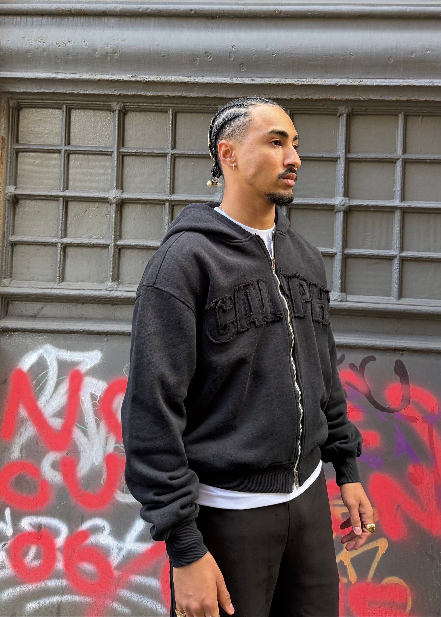 OBSIDIAN BLACK ZIP UP HOODIE