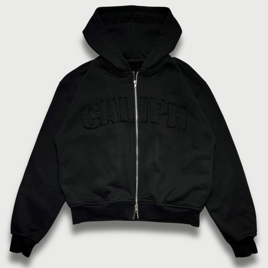 OBSIDIAN BLACK ZIP UP HOODIE