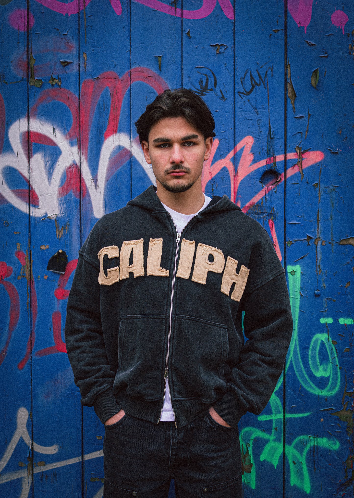 WASHED GREY ZIP UP HOODIE