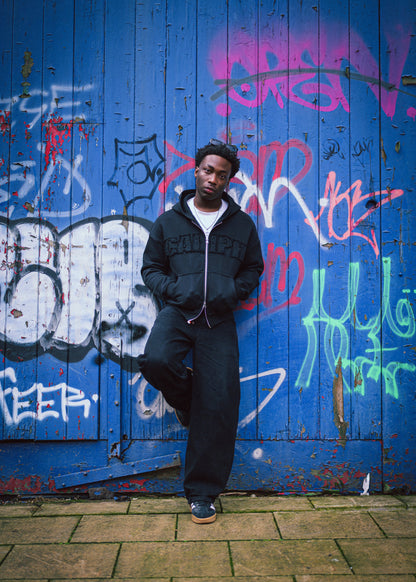 OBSIDIAN BLACK ZIP UP HOODIE