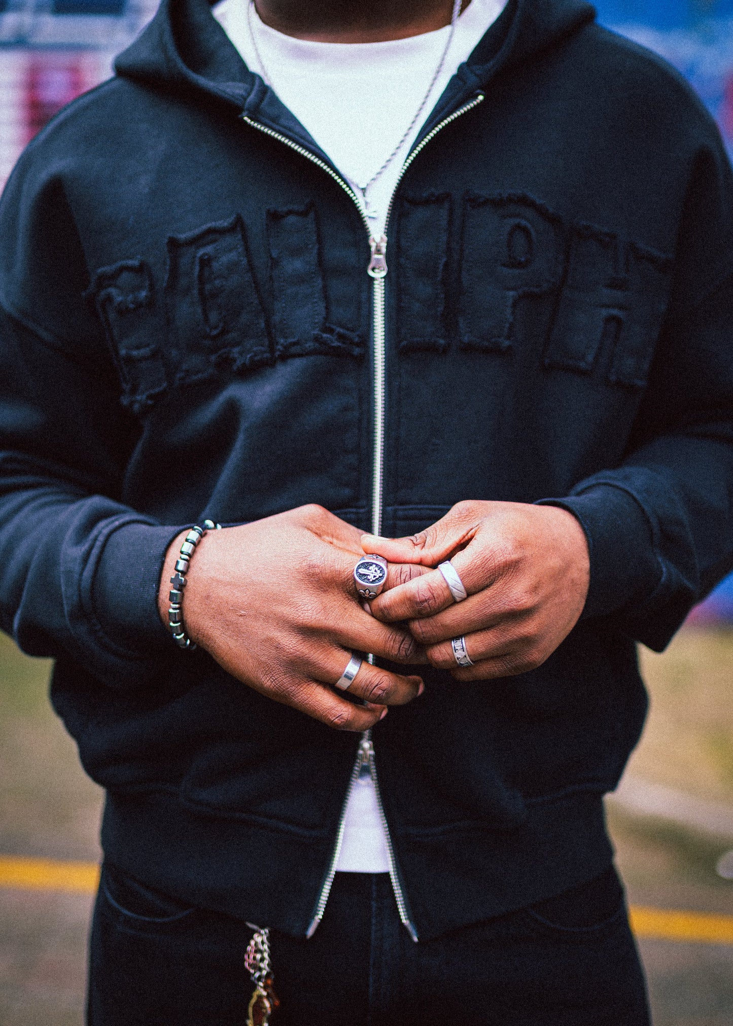 OBSIDIAN BLACK ZIP UP HOODIE