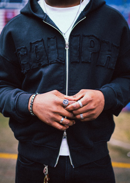 OBSIDIAN BLACK ZIP UP HOODIE