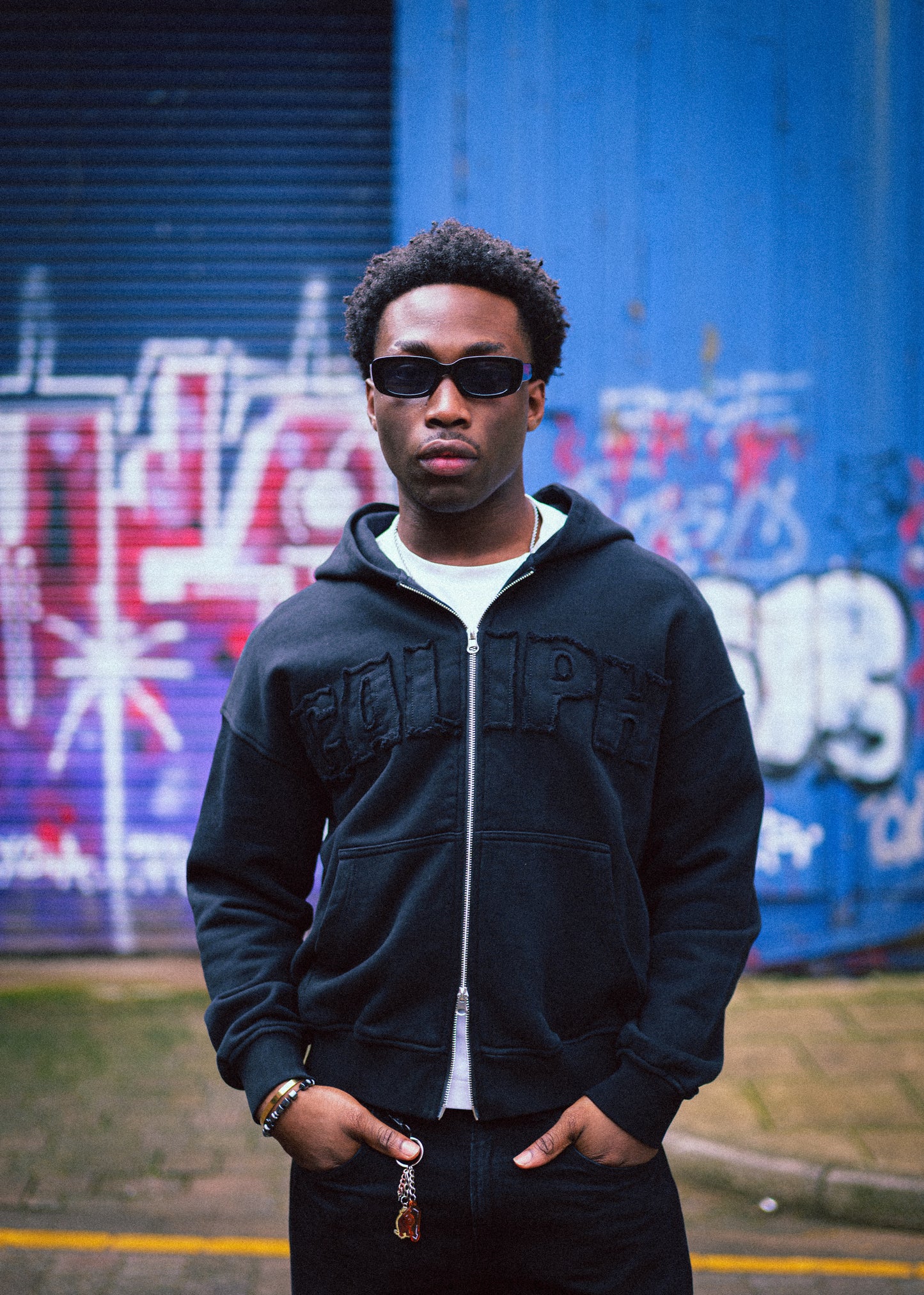 OBSIDIAN BLACK ZIP UP HOODIE