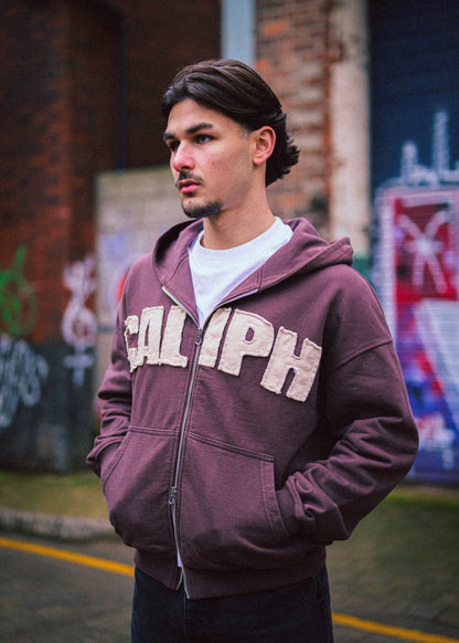 WASHED BROWN ZIP UP HOODIE