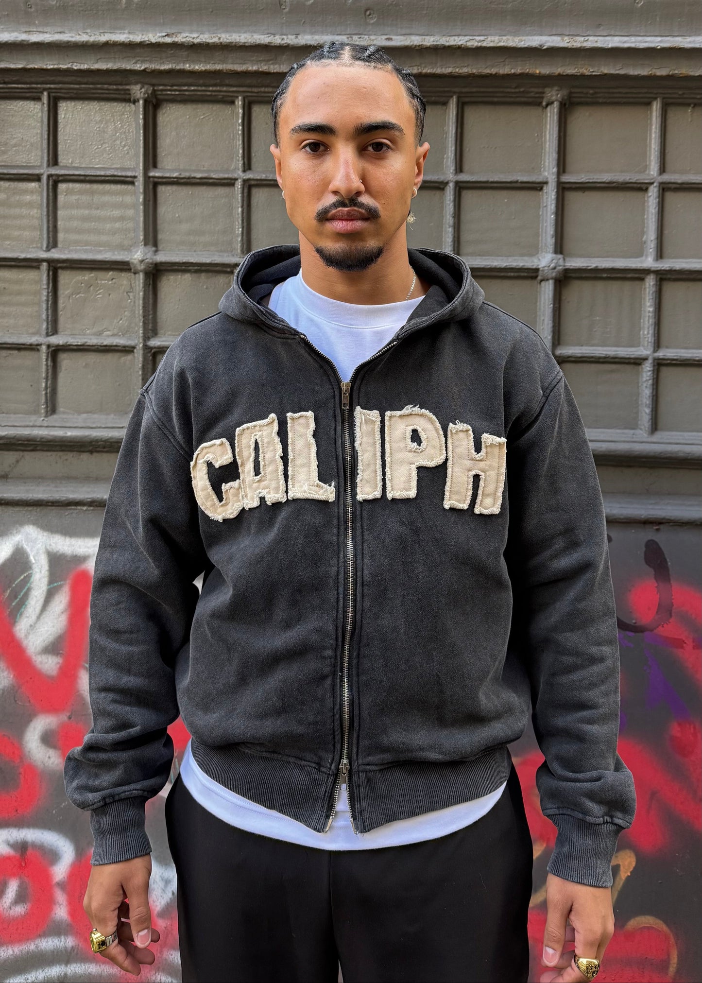 WASHED GREY ZIP UP HOODIE