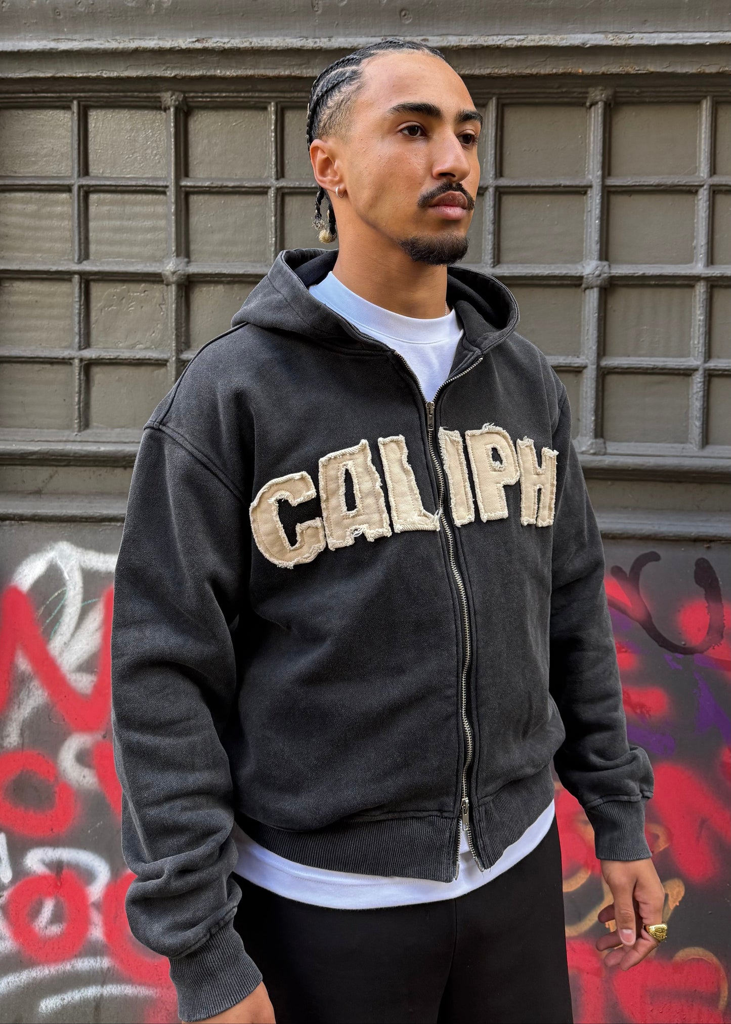 WASHED GREY ZIP UP HOODIE