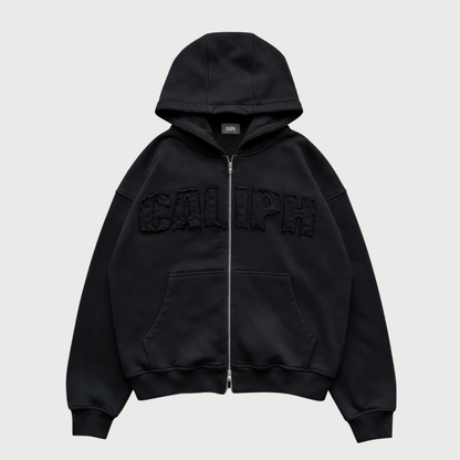OBSIDIAN BLACK ZIP UP HOODIE