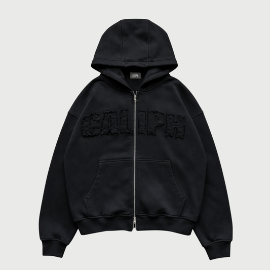 OBSIDIAN BLACK ZIP UP HOODIE