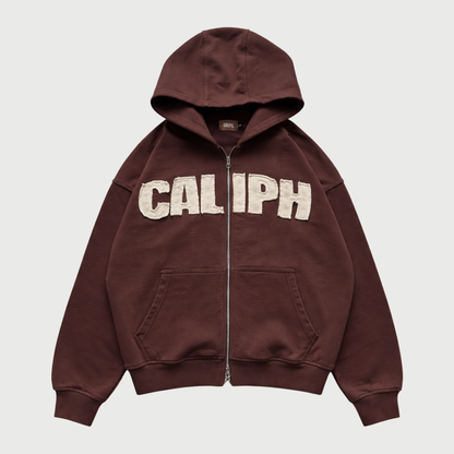 WASHED BROWN ZIP UP HOODIE