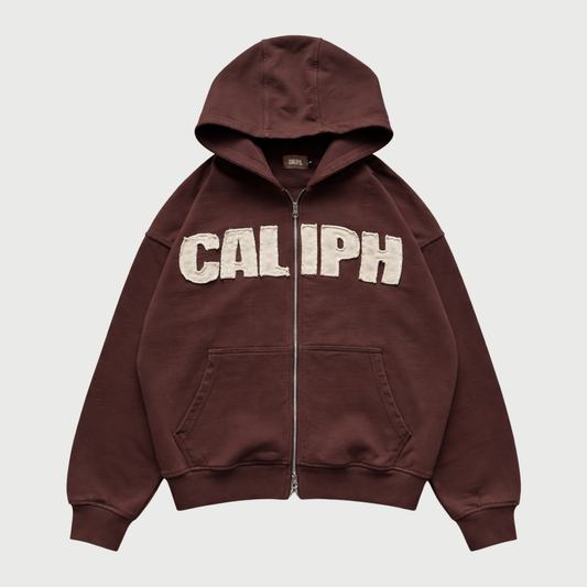 WASHED BROWN ZIP UP HOODIE