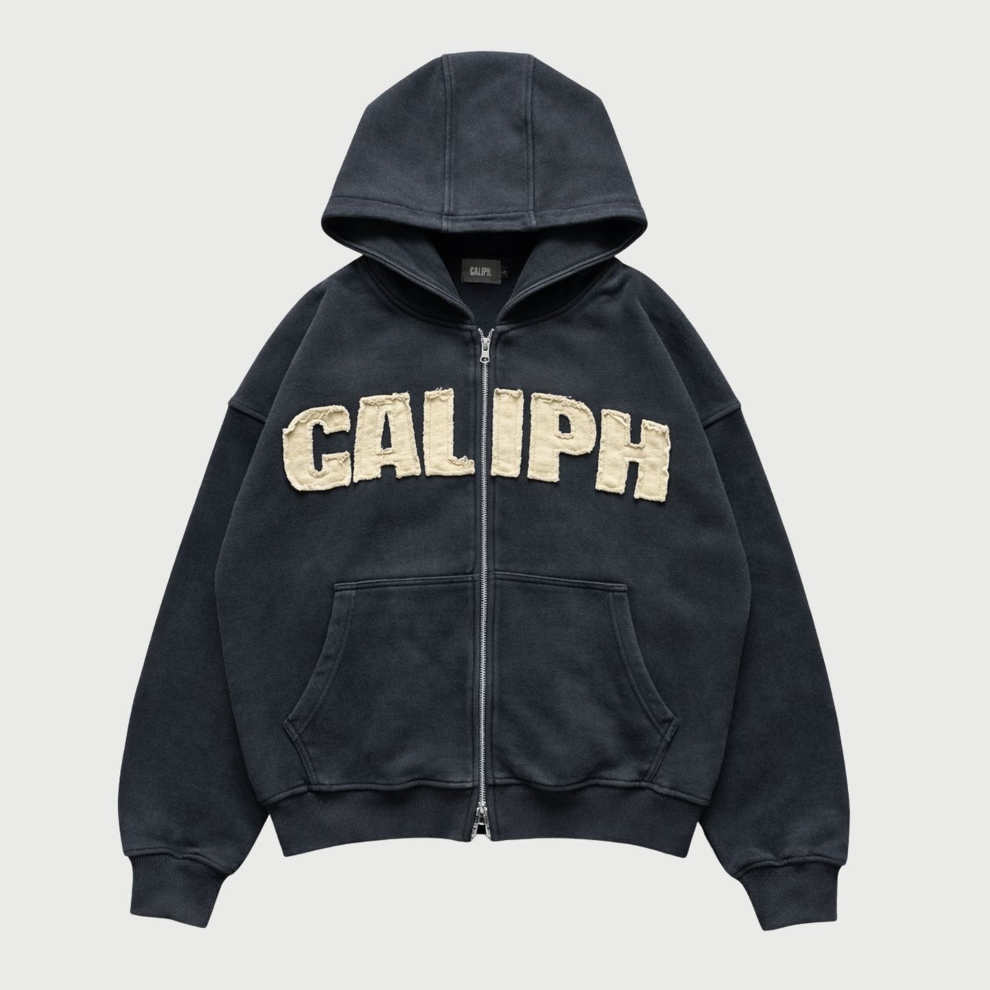 WASHED GREY ZIP UP HOODIE