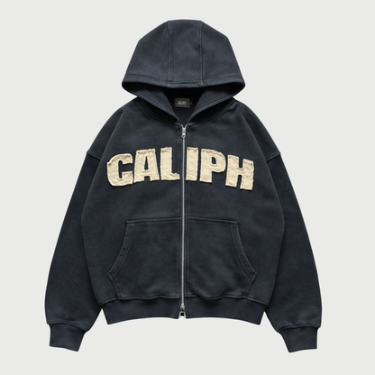 WASHED GREY ZIP UP HOODIE